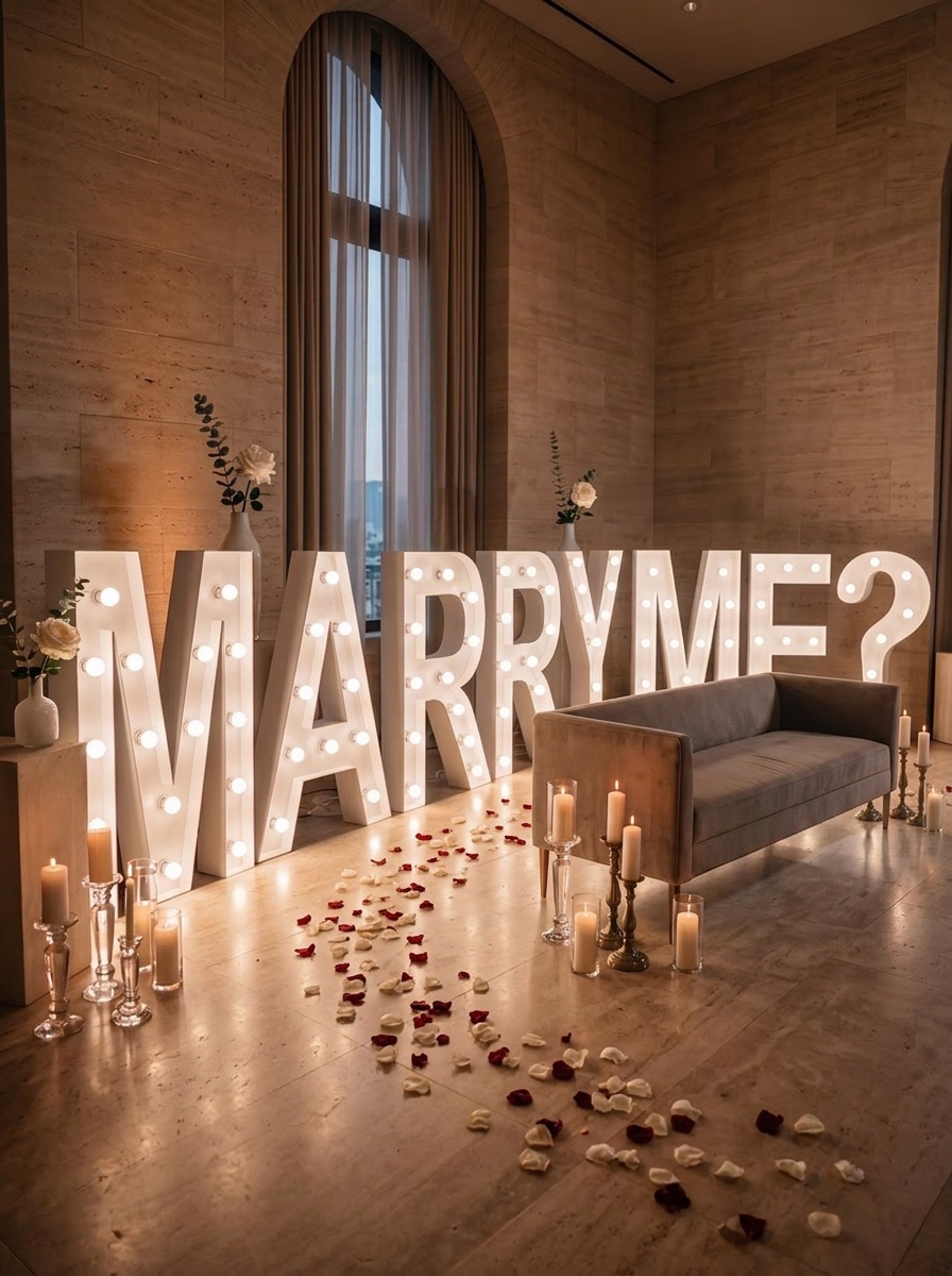 MARRY ME lichtletters huren voor een huwelijksaanzoek – Lettersevent
